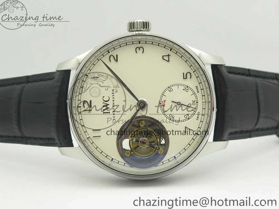 MIROTIME 0516 Efficient Portuguese Tourbillon IW5463 SS ZF Best Edition White Dial on Black Leather Strap 7170